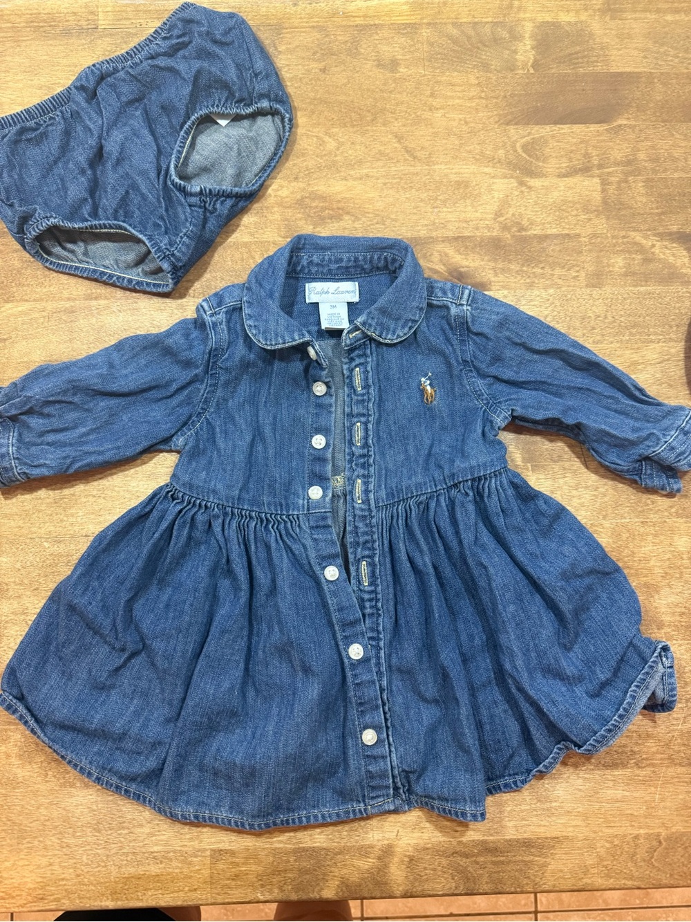 Ralph Lauren Blue Denim Baby Girl Jacket Dress with Bloomer